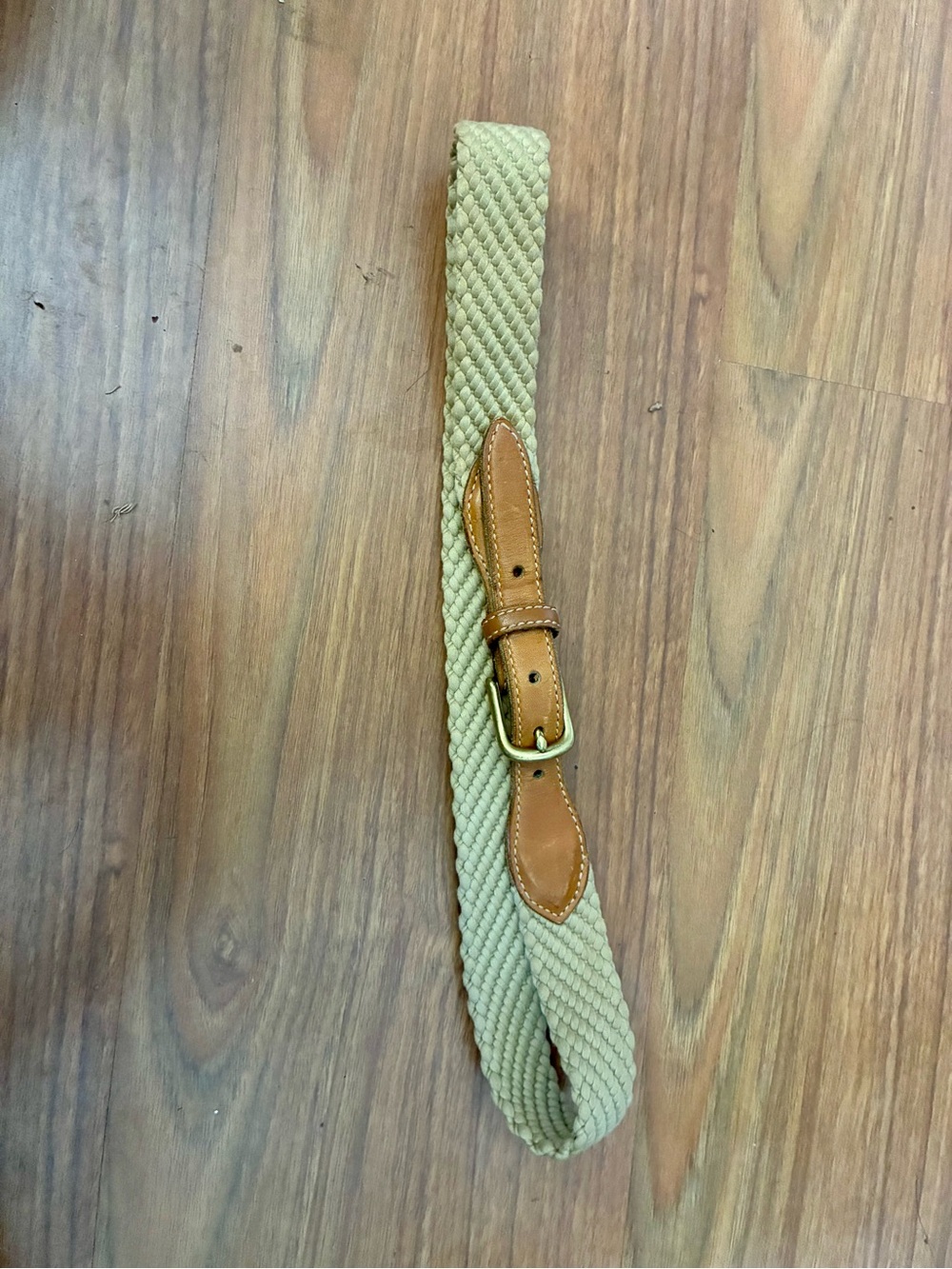 Vintage Beige Braided Belt with Tan Leather Trim